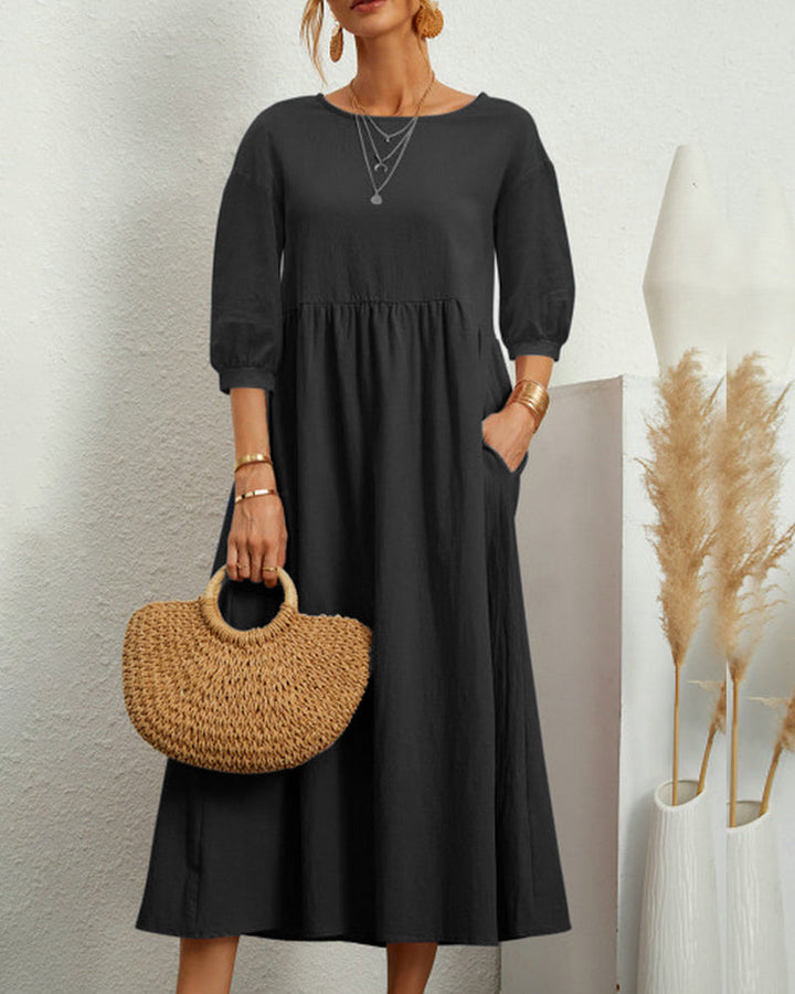 Dames Midi Jurk met Halflange Mouwen en Zakken