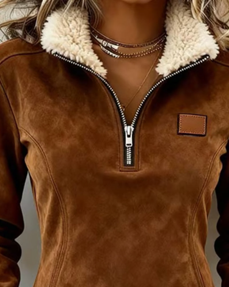 Halb-Zip Kragen Sweatshirt met asymmetrisch ontwerp en franjesaccenten