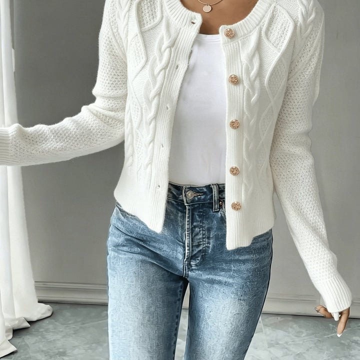 Eleanora | Kabelgebreide Knopen-Voorkant Cardigan