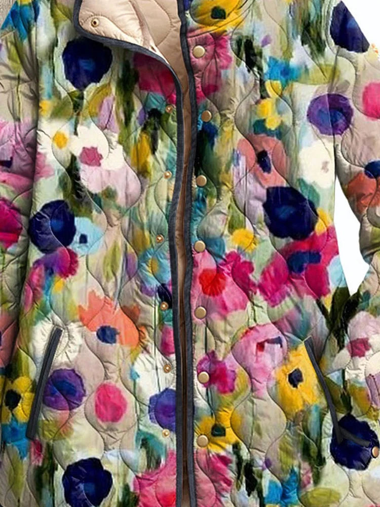 Dames Vintage Charmante Bloemenjack Casual Gewatteerde Jas
