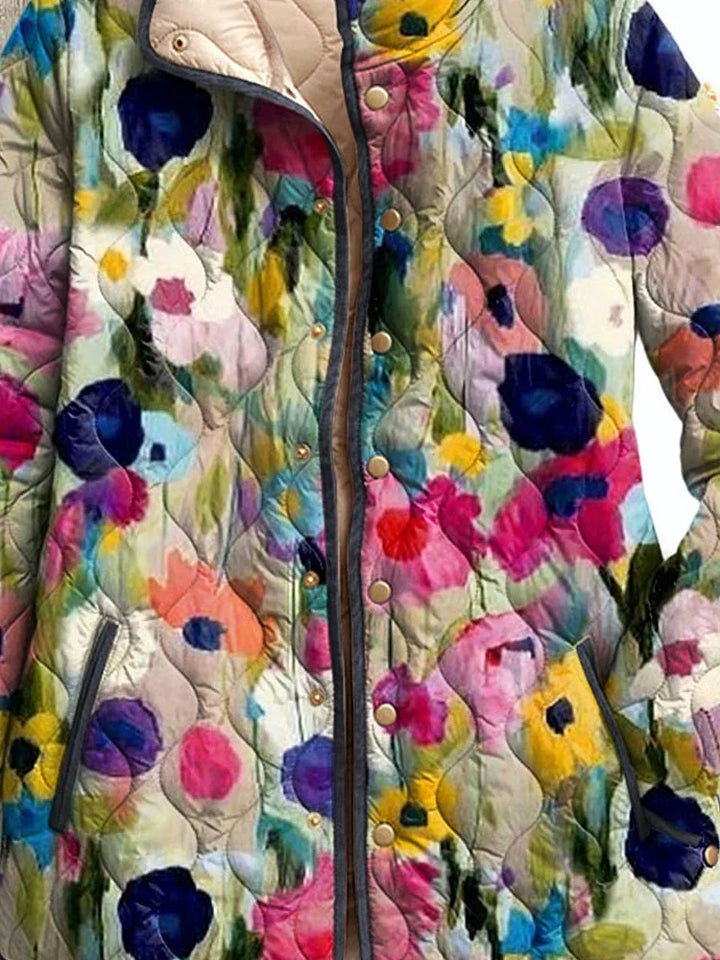 Dames Vintage Charmante Bloemenjack Casual Gewatteerde Jas