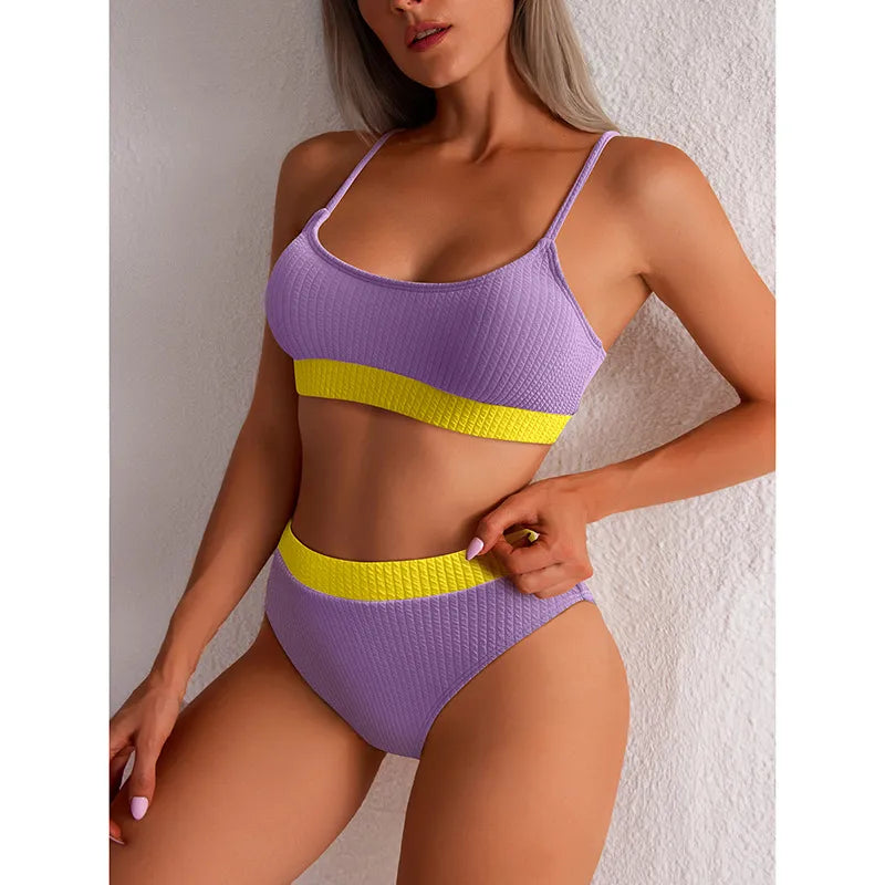 Olivia | Dames bikini met hoge taille en ribstructuur