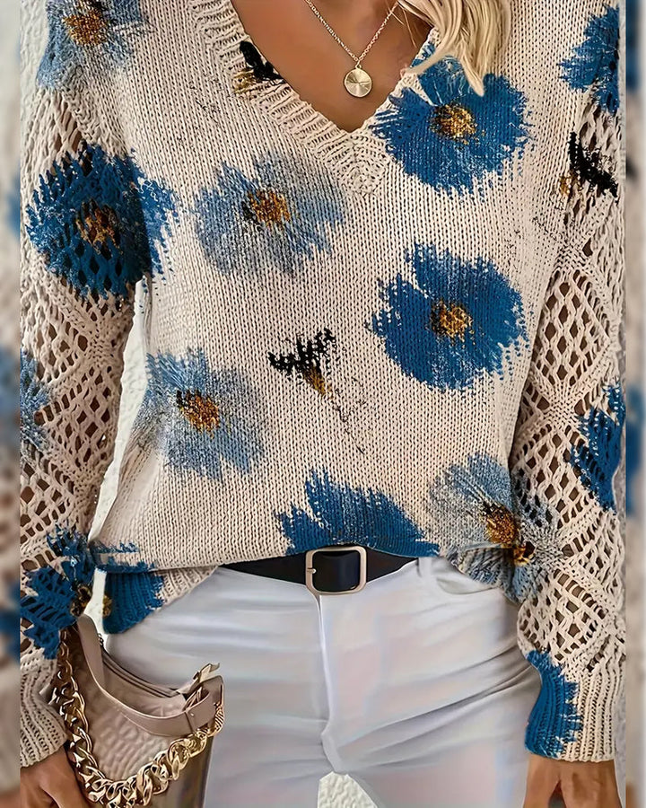 JANE – FLORAAL OPEN-KNIT V-HALS TRUI