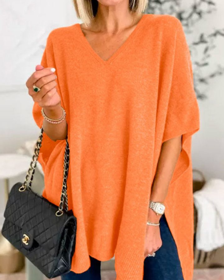 Dames V-hals Gebreide Poncho Oversized Trui