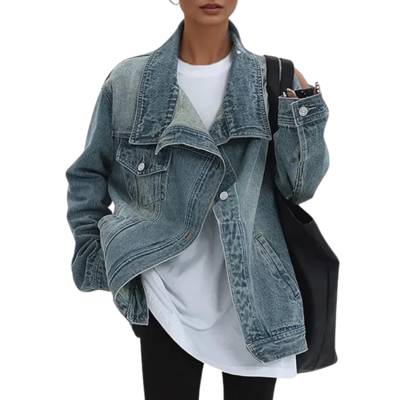 SKYE - Retro-geïnspireerde asymmetrische jas met hoge kraag en vintage-wassing