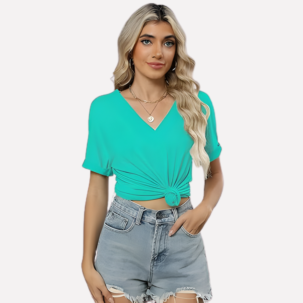Vrouwen V-Hals Korte Mouwen T-Shirt