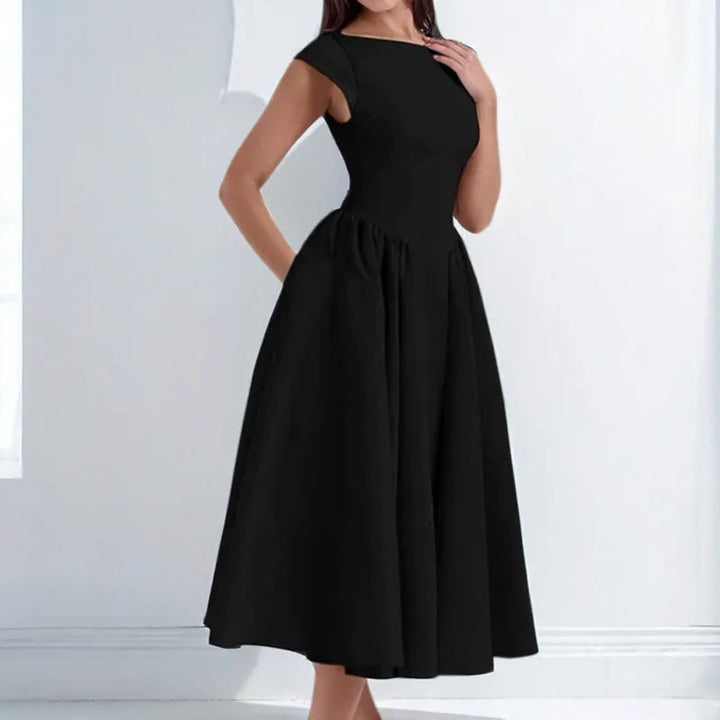 Livoria | Dames midijurk met boothals en plooien