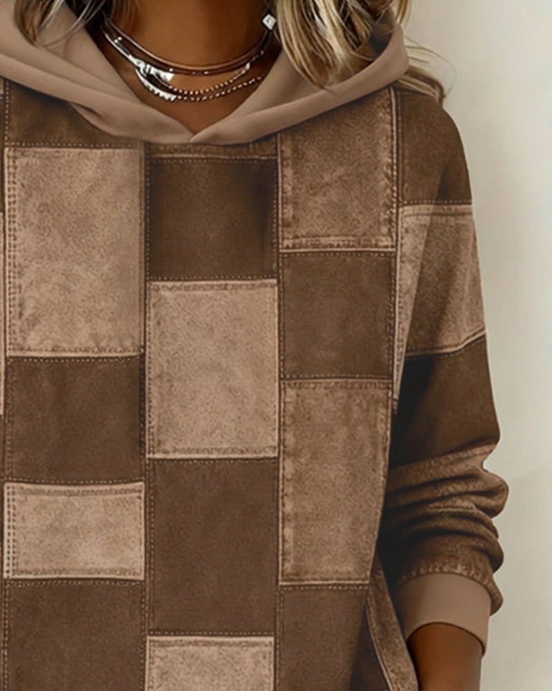 Stijlvolle Lange Mouwen Geruite Hoodie