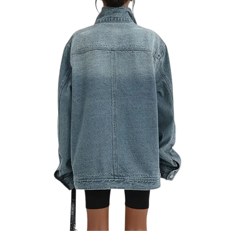 SKYE - Retro-geïnspireerde asymmetrische jas met hoge kraag en vintage-wassing
