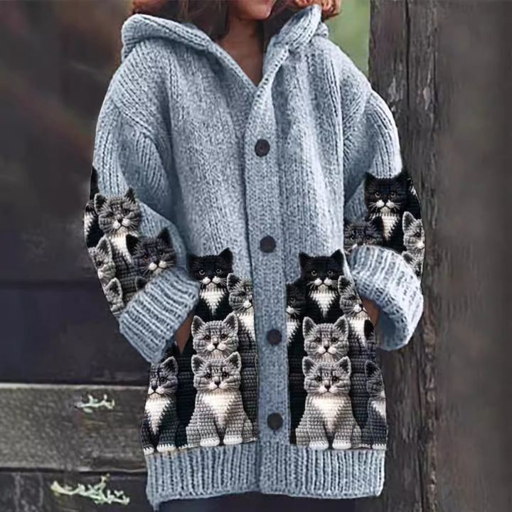 Jasmin - Gezellige gebreide cardigan met kattenmotief
