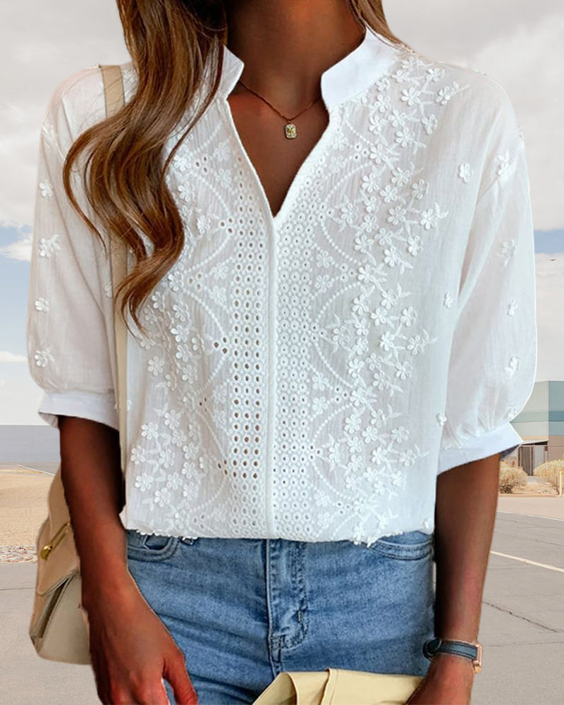 Josie | Dames Zomer Blouse Met V Hals En Pofmouwen