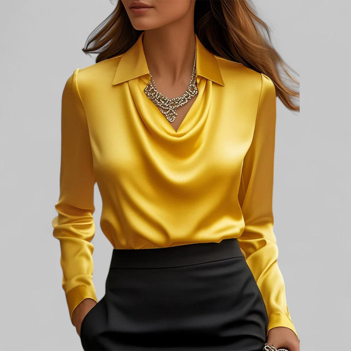 Kendra | Dames Satijnen Blouse met Watervalhals en Lange Mouwen