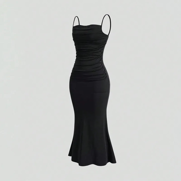 Armonie | Dames midi-jurk met spaghettibandjes en plooien