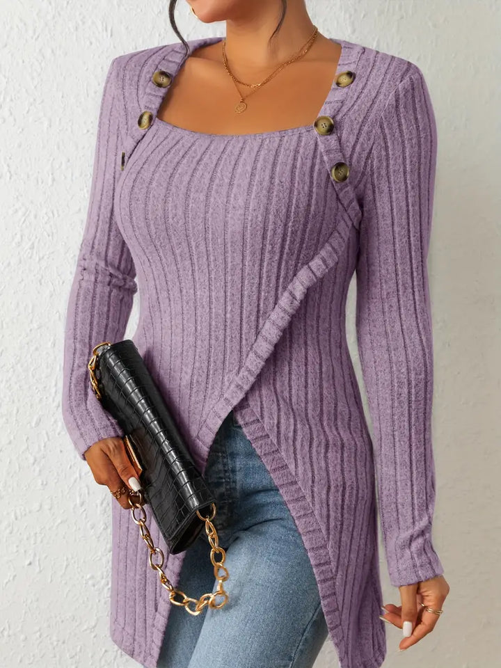 Julia - Trendy Geribbelde Asymmetrische Top