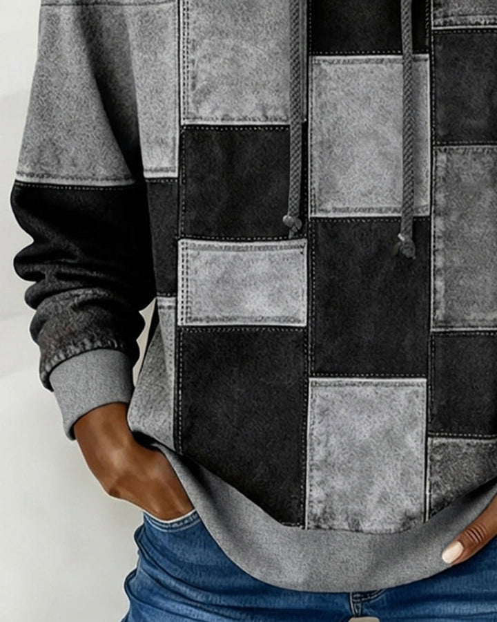 Stijlvolle Lange Mouwen Geruite Hoodie