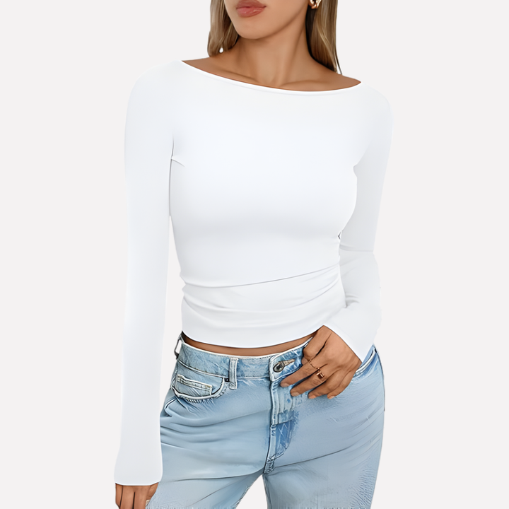 Vrouwen Boot Hals Lang Mouw Top