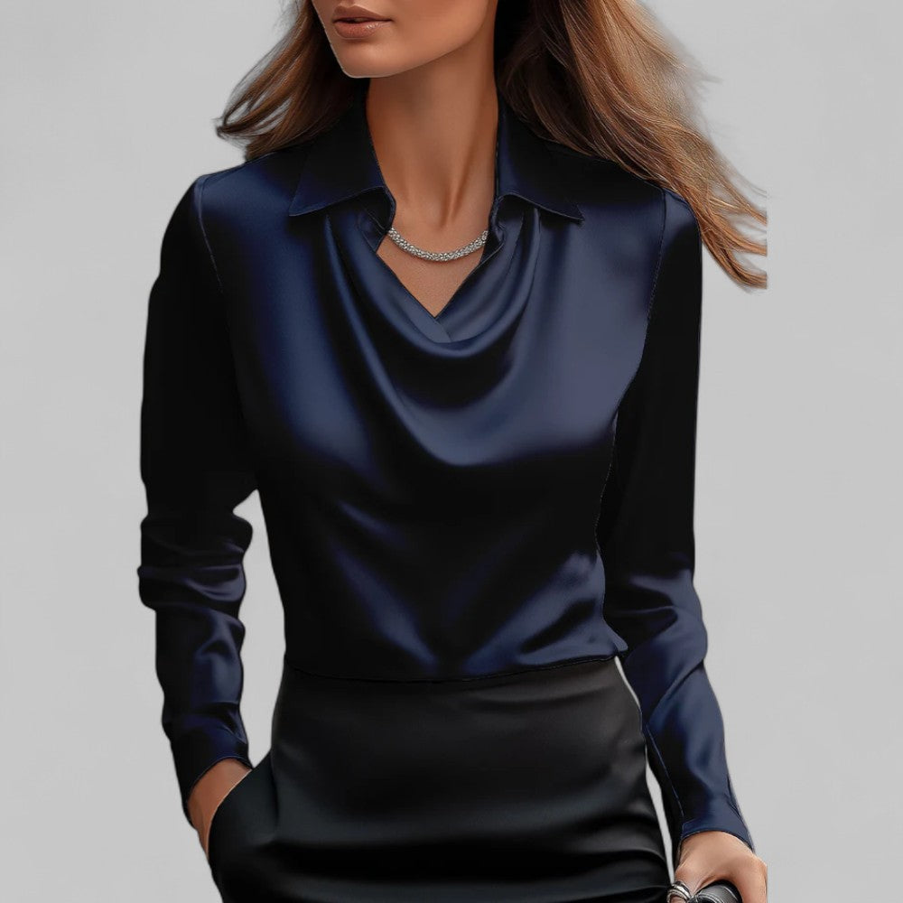 Kendra | Dames Satijnen Blouse met Watervalhals en Lange Mouwen