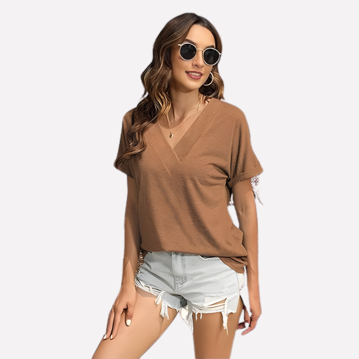 Vrouwen V-Hals Korte Mouwen T-Shirt