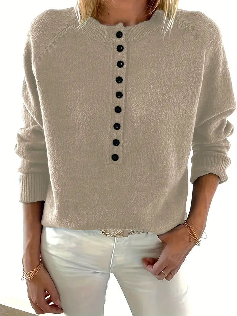 Caroline - Solide Pullover Met Halve Knopsluiting