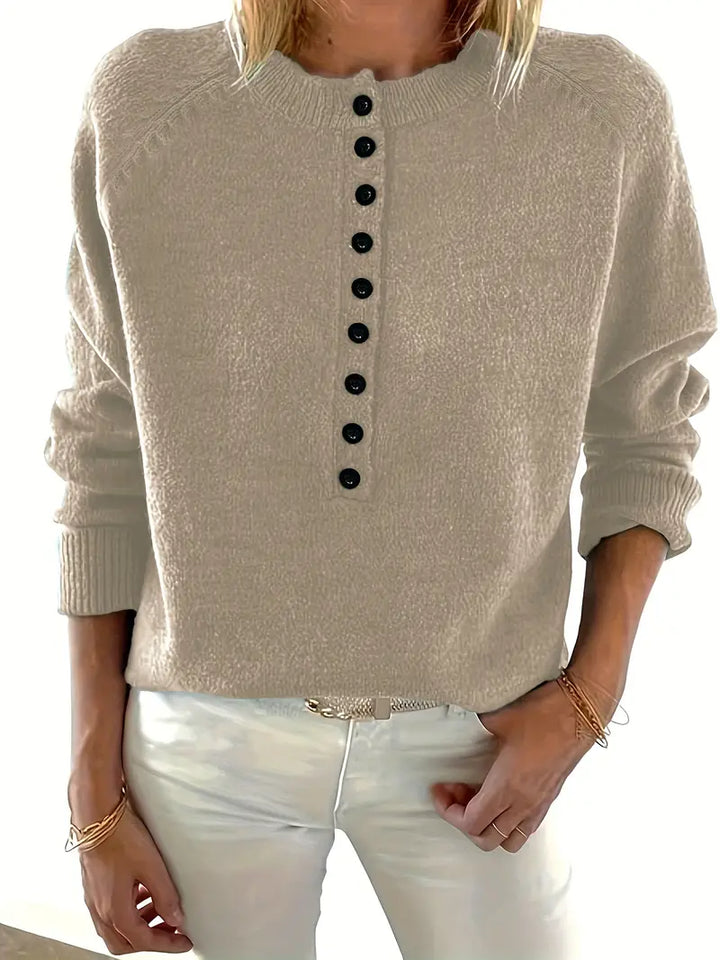 Caroline - Solide Pullover Met Halve Knopsluiting