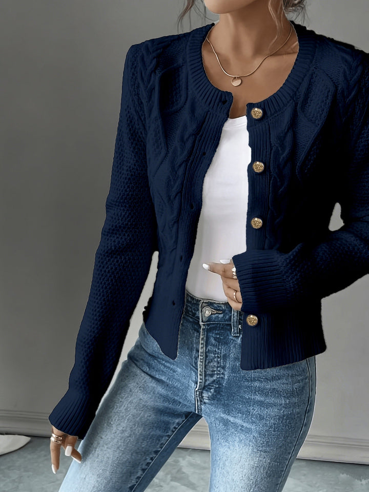 Eleanora | Kabelgebreide Knopen-Voorkant Cardigan