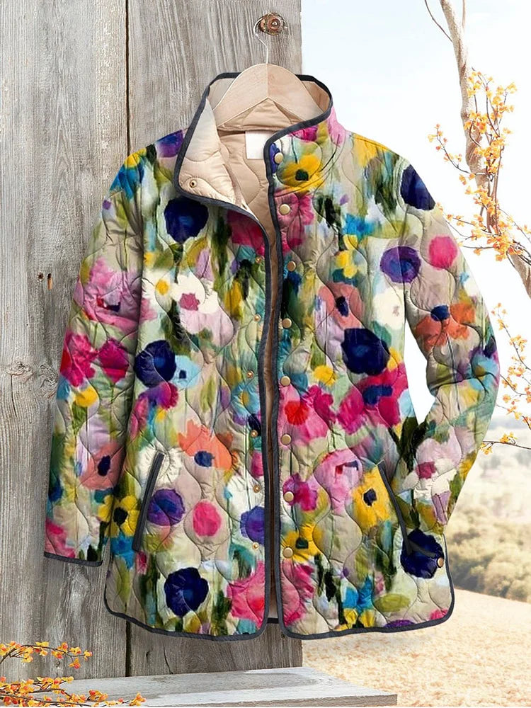 Dames Vintage Charmante Bloemenjack Casual Gewatteerde Jas
