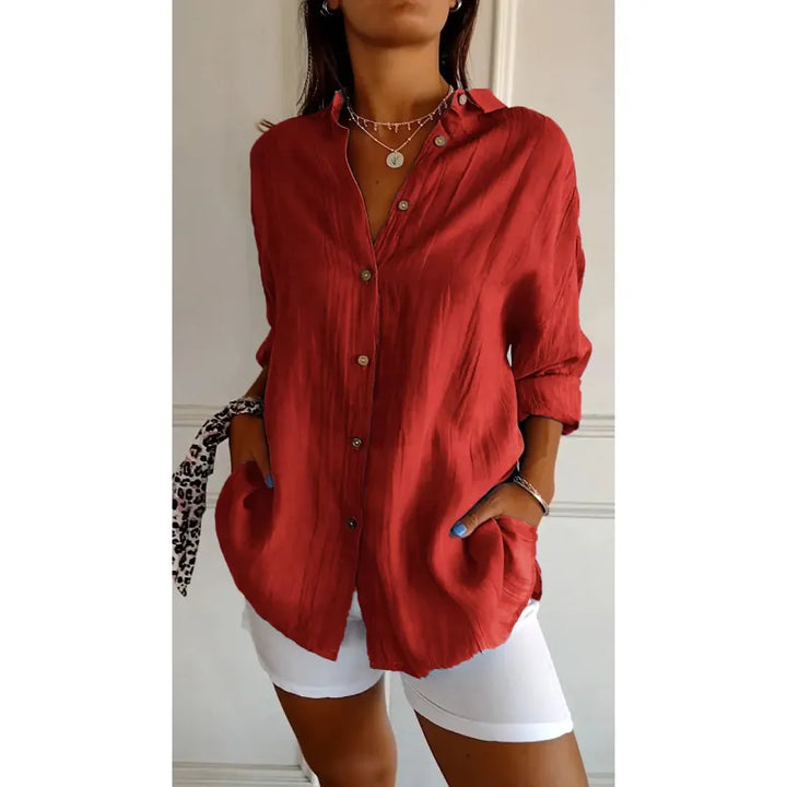 Guusje | Dames Blouse met Knoopsluiting en Opgestikte Zakken