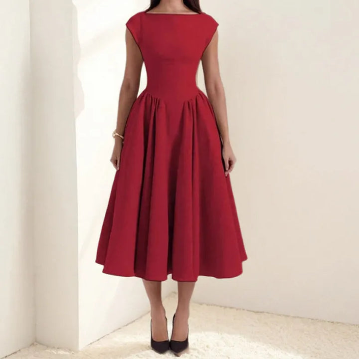 Livoria | Dames midijurk met boothals en plooien