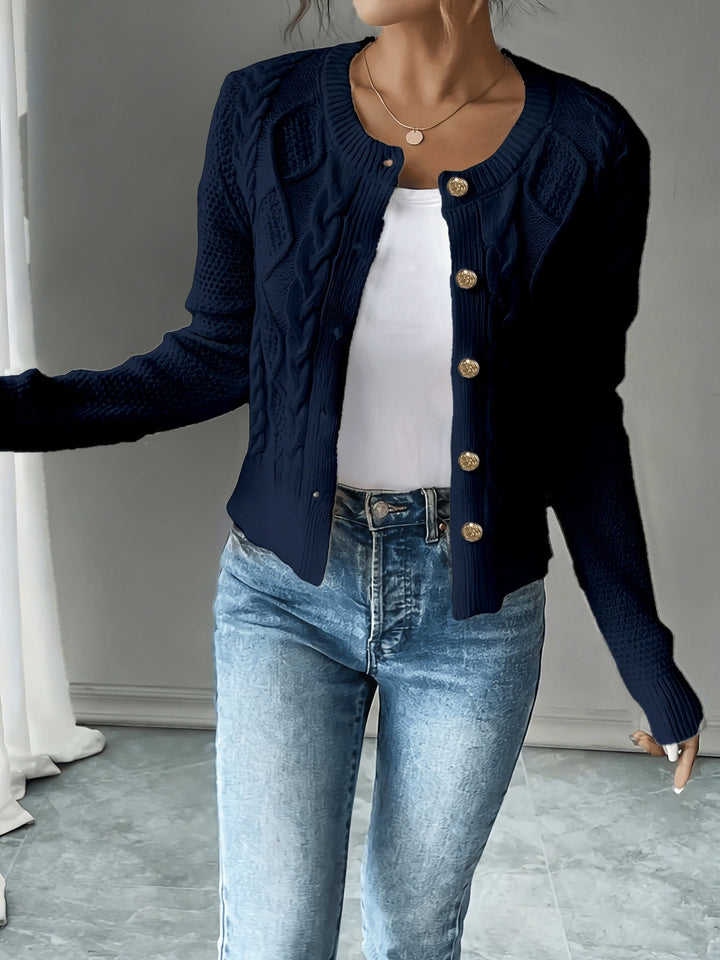 Eleanora | Kabelgebreide Knopen-Voorkant Cardigan