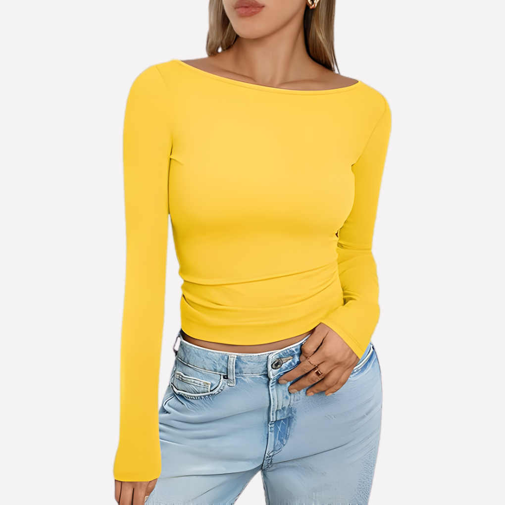 Vrouwen Boot Hals Lang Mouw Top