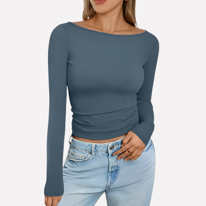 Vrouwen Boot Hals Lang Mouw Top
