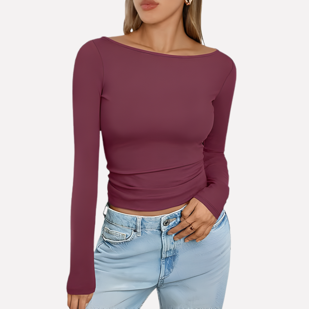 Vrouwen Boot Hals Lang Mouw Top