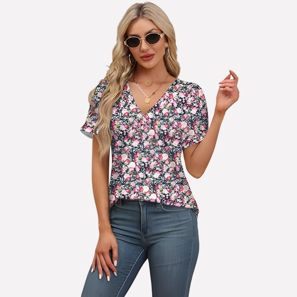 Vrouwen V-Hals Korte Mouwen T-Shirt