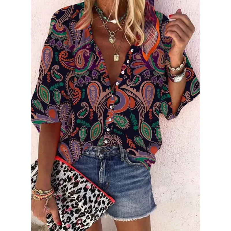 Cis | Damesblouse met V-hals en knoopsluiting