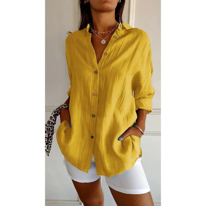Guusje | Dames Blouse met Knoopsluiting en Opgestikte Zakken