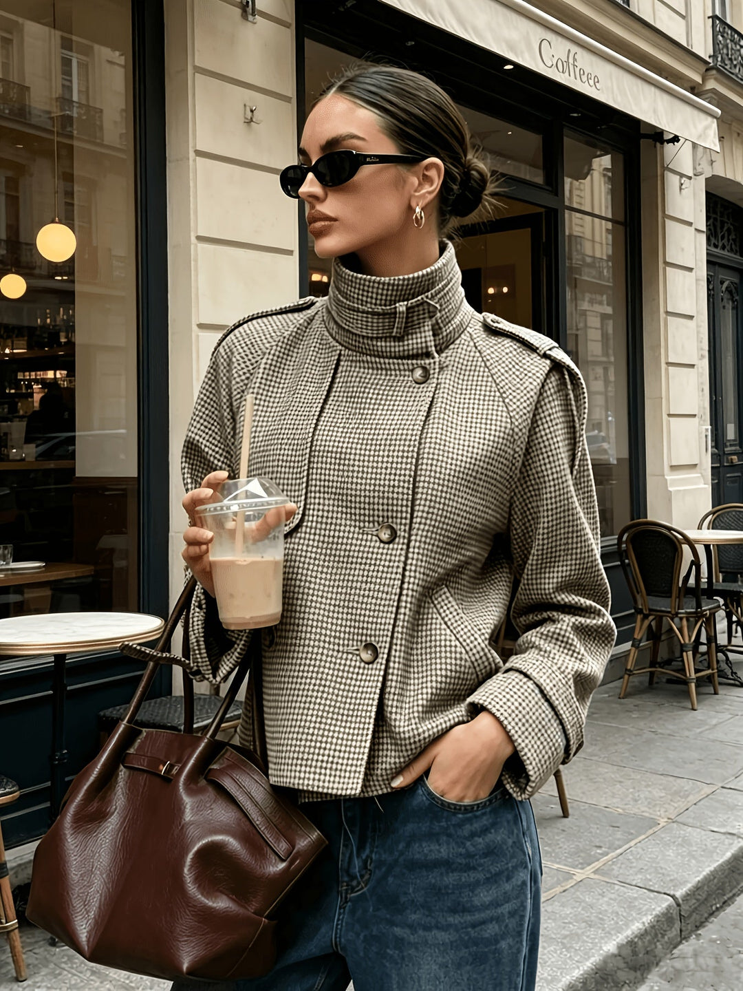 Marguerite | Colbert met Staande Kraag in Houndstooth