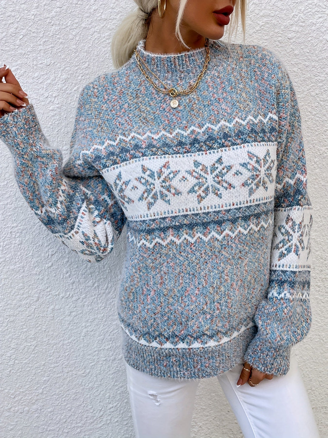 Tamsin | Gezellige Sneeuwvlok Mock-Neck Trui
