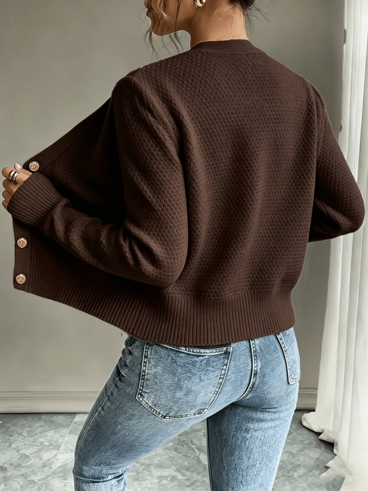 Eleanora | Kabelgebreide Knopen-Voorkant Cardigan