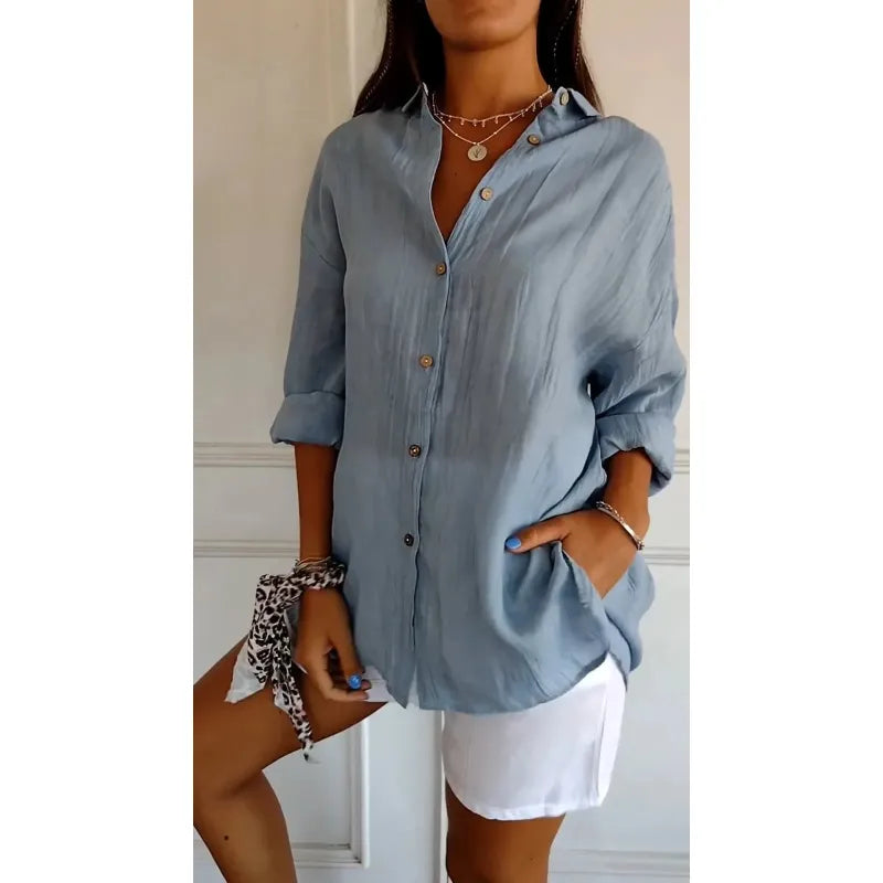 Guusje | Dames Blouse met Knoopsluiting en Opgestikte Zakken