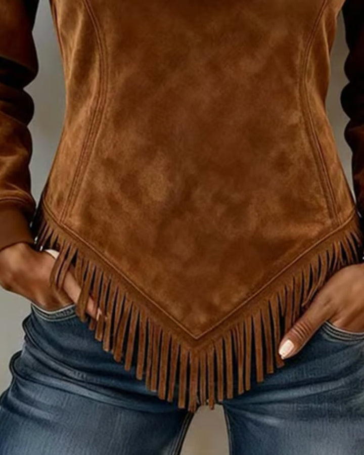 Halb-Zip Kragen Sweatshirt met asymmetrisch ontwerp en franjesaccenten