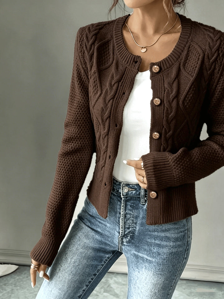 Eleanora | Kabelgebreide Knopen-Voorkant Cardigan