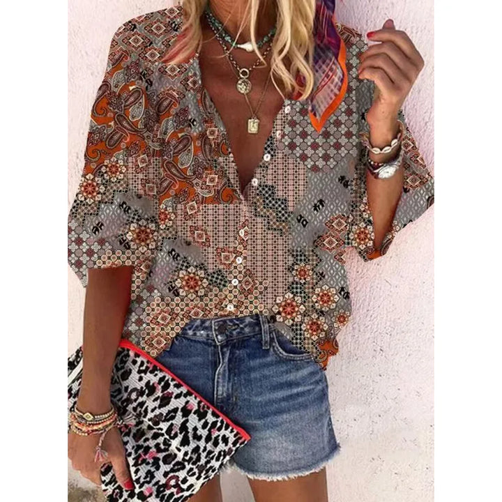 Cis | Damesblouse met V-hals en knoopsluiting