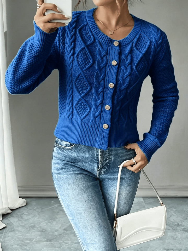 Eleanora | Kabelgebreide Knopen-Voorkant Cardigan
