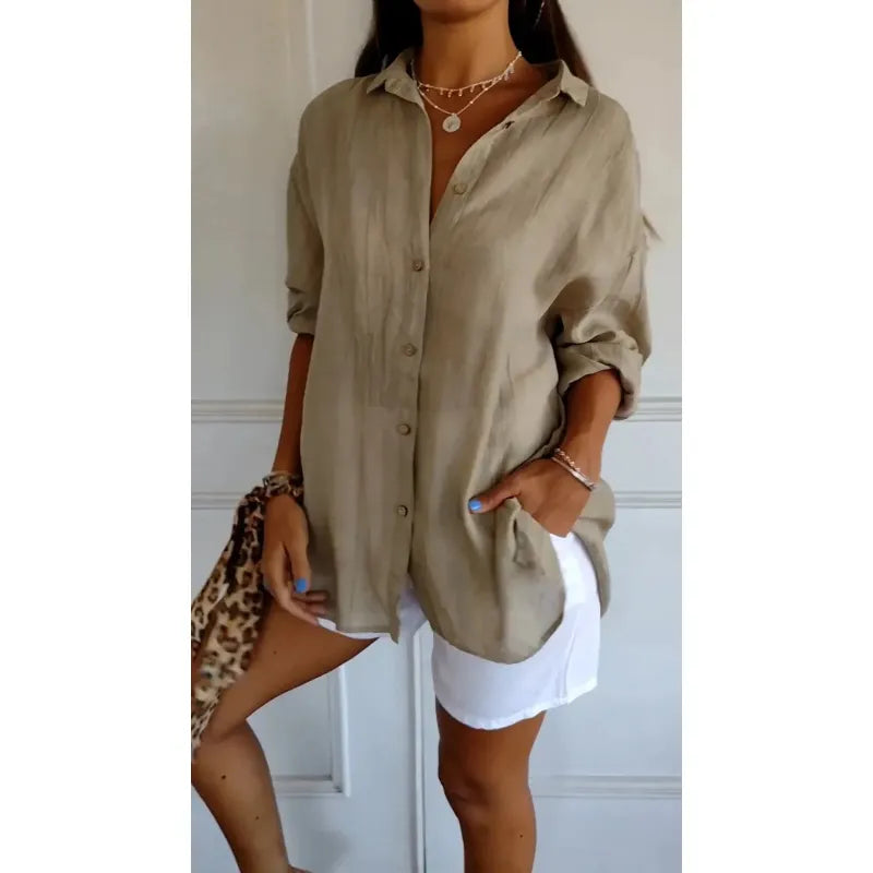 Guusje | Dames Blouse met Knoopsluiting en Opgestikte Zakken