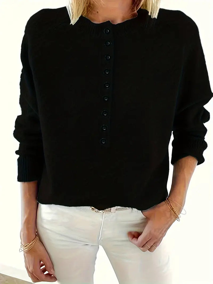 Caroline - Solide Pullover Met Halve Knopsluiting