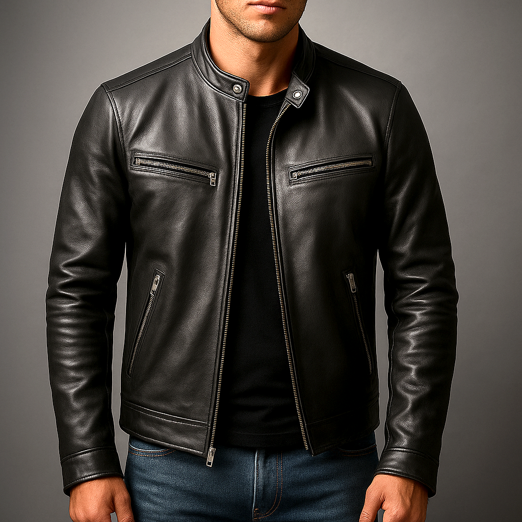Heren Klassieke Faux Leren Zip-Up Jast