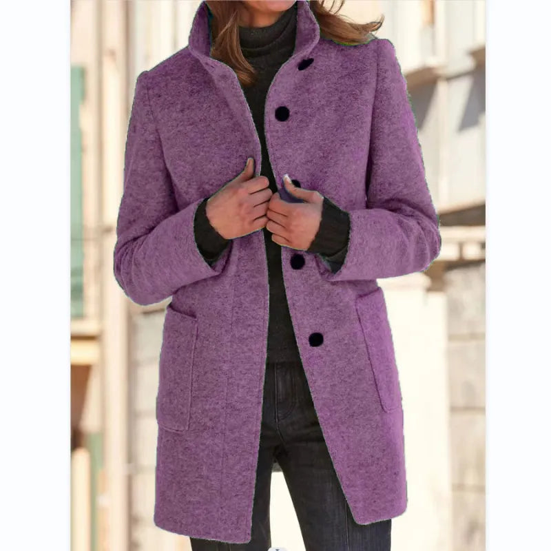 Arabella | Dames mantel met kraag en knoopsluiting