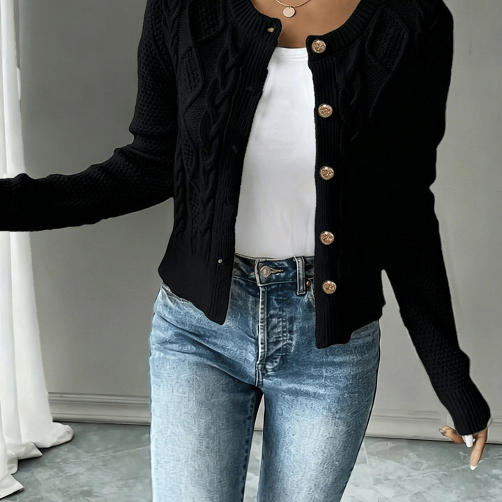 Eleanora | Kabelgebreide Knopen-Voorkant Cardigan