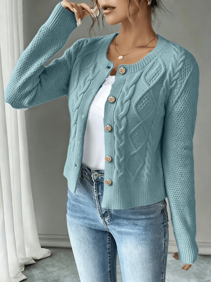 Eleanora | Kabelgebreide Knopen-Voorkant Cardigan