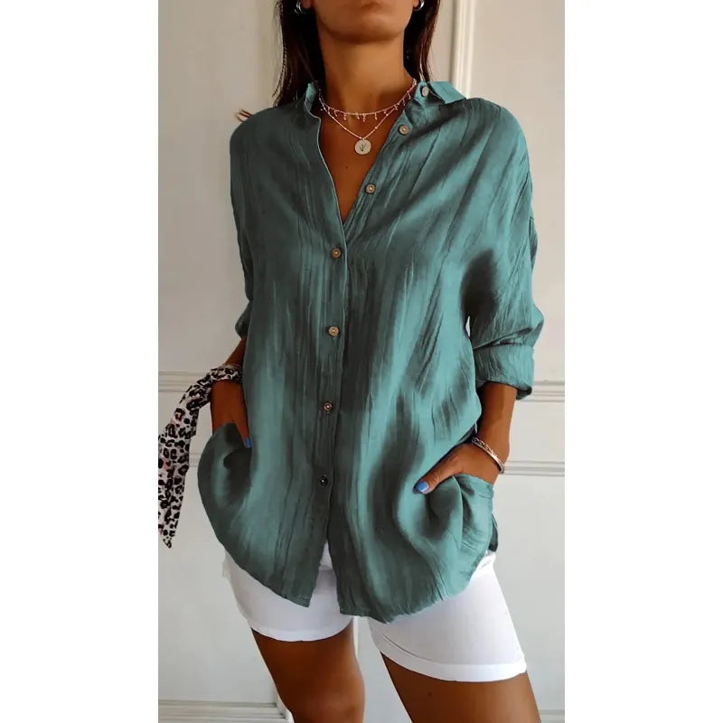 Guusje | Dames Blouse met Knoopsluiting en Opgestikte Zakken